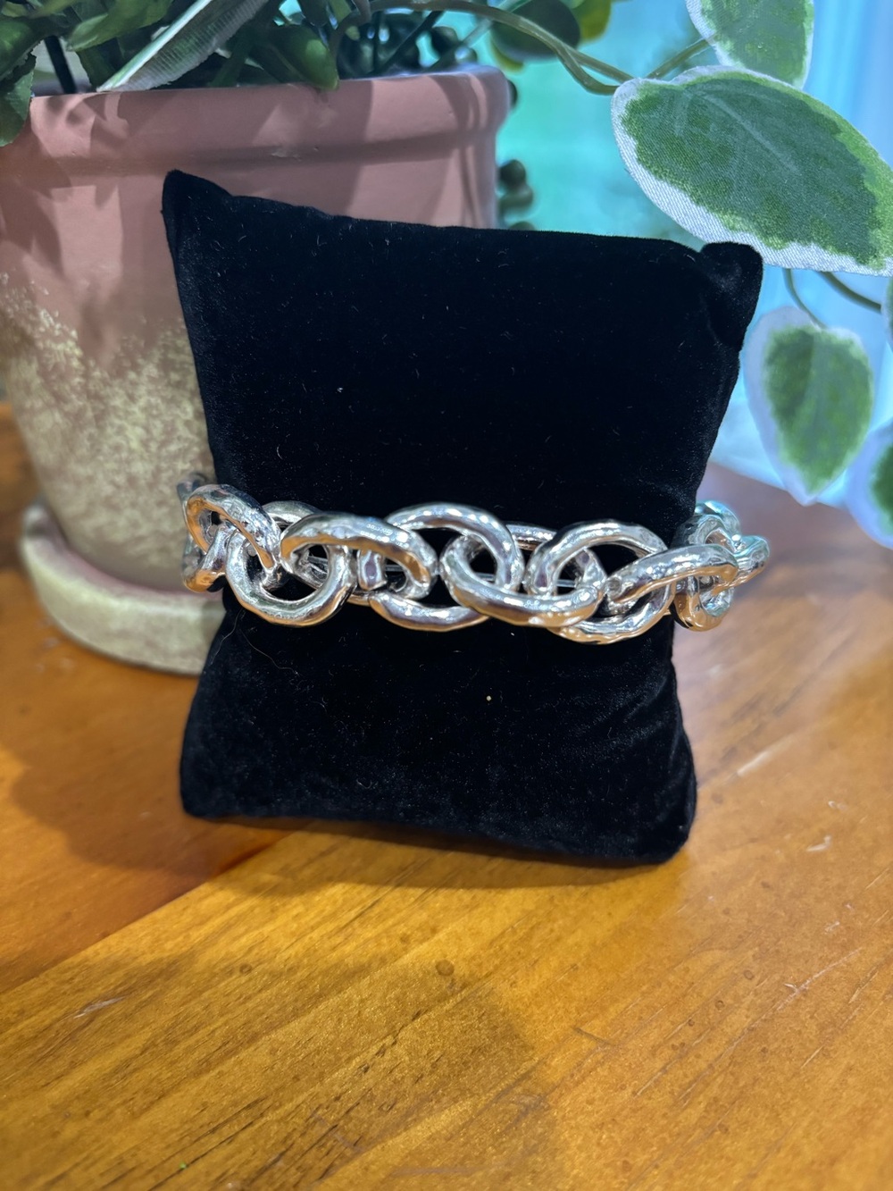 Chunky Silver Chain Bracelet - Interlocking Links. Stretch